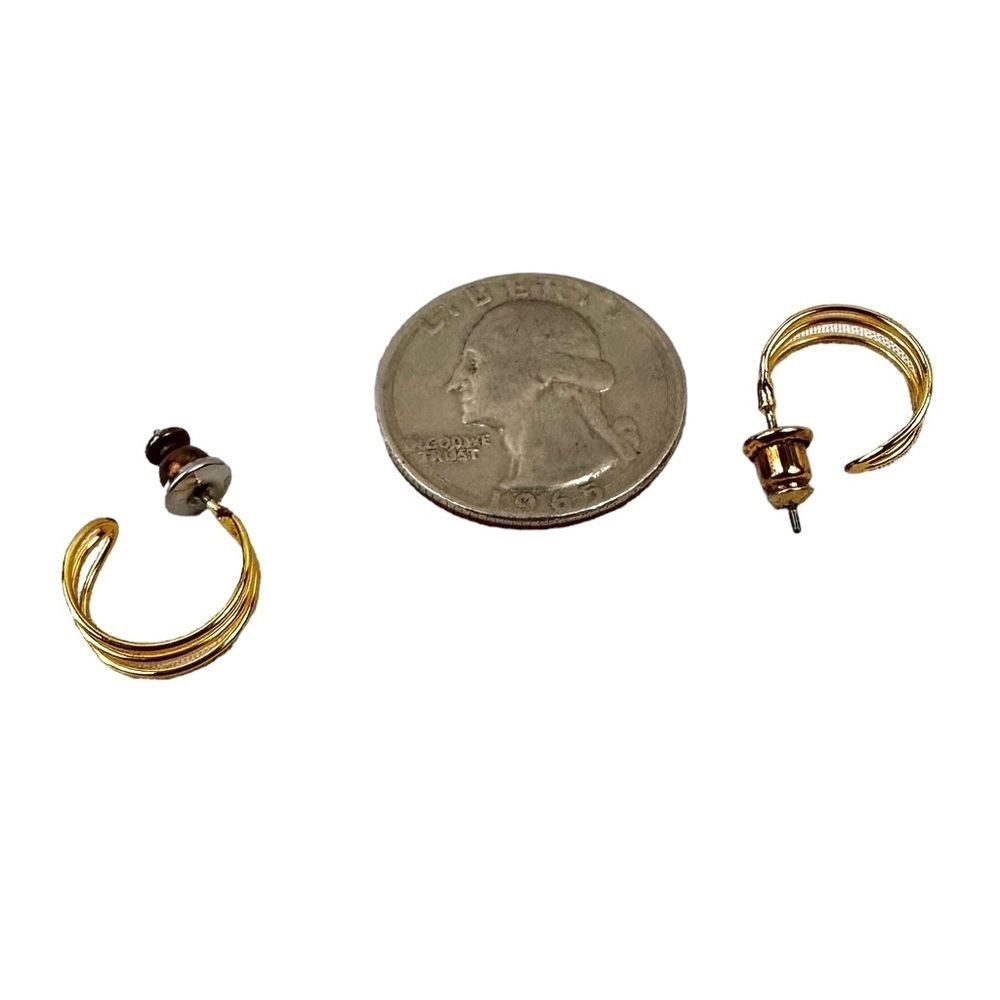 Gold Minimalist Triple Hoop Earrings - Picture 7 of 7